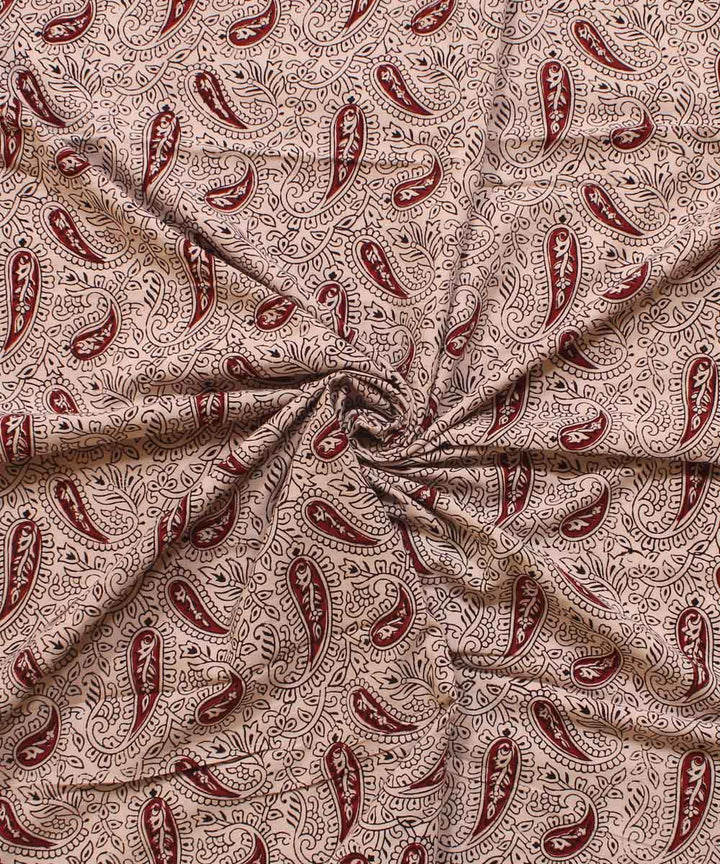 Cream red hand block bagh printed cotton fabric