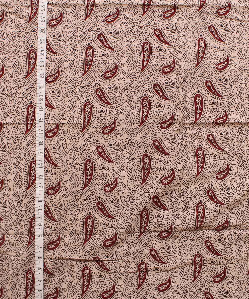 Cream red hand block bagh printed cotton fabric