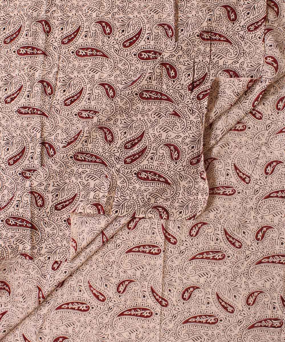 Cream red hand block bagh printed cotton fabric
