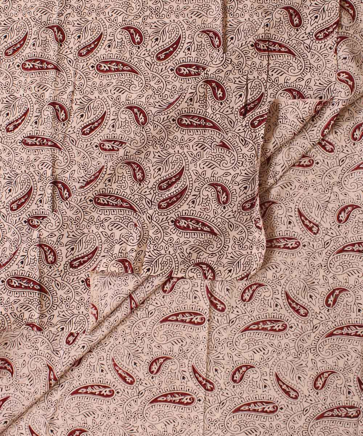 Cream red hand block bagh printed cotton fabric