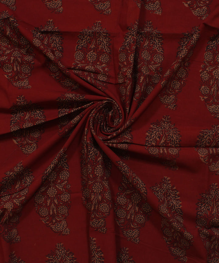 Maroon olive green hand block bagh printed cotton fabric