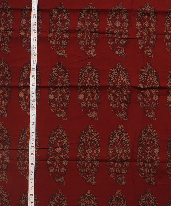 Maroon olive green hand block bagh printed cotton fabric
