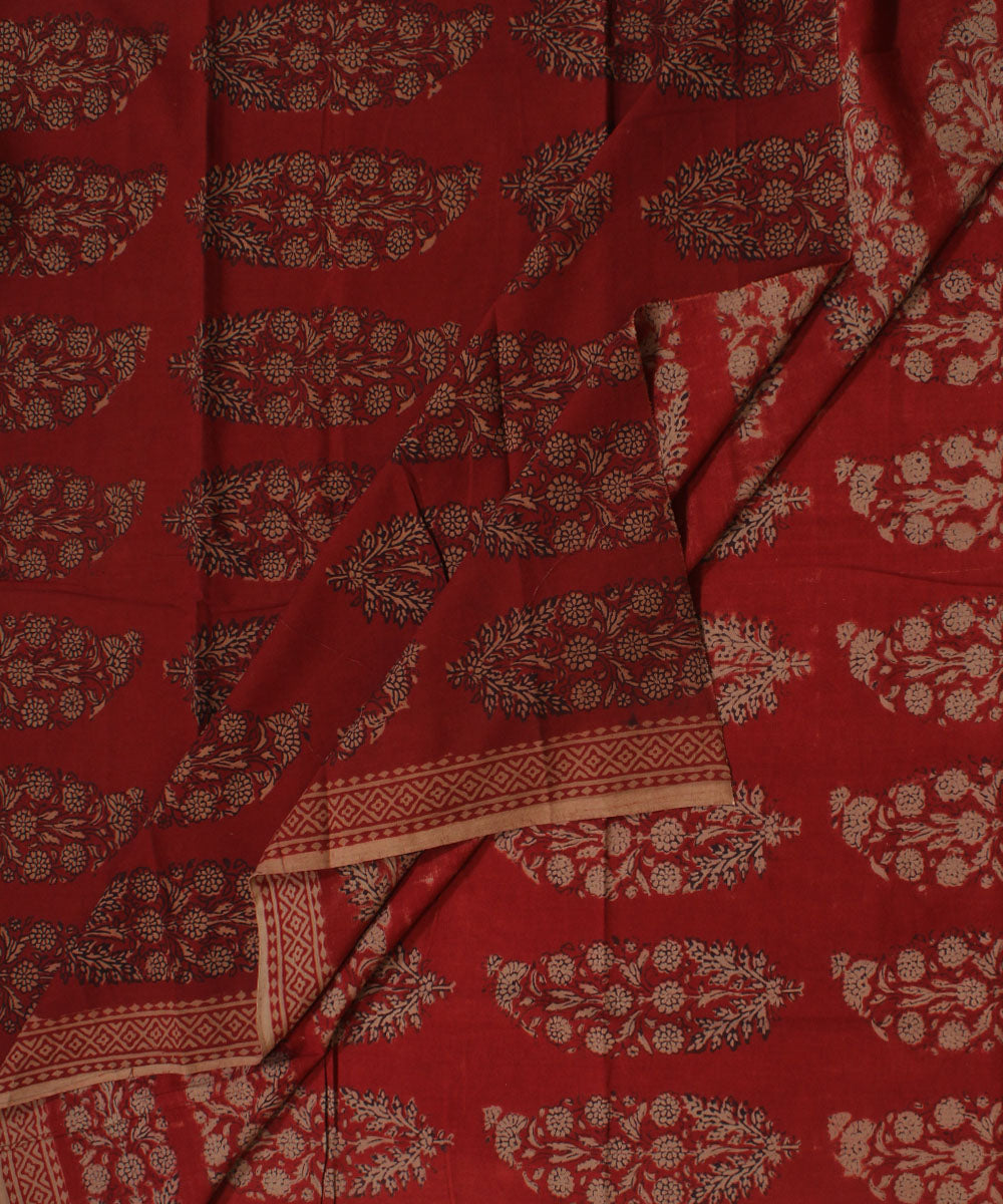 Maroon olive green hand block bagh printed cotton fabric