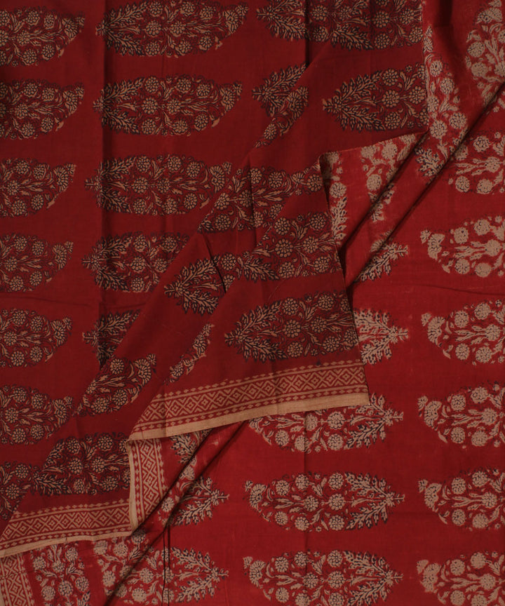 Maroon olive green hand block bagh printed cotton fabric