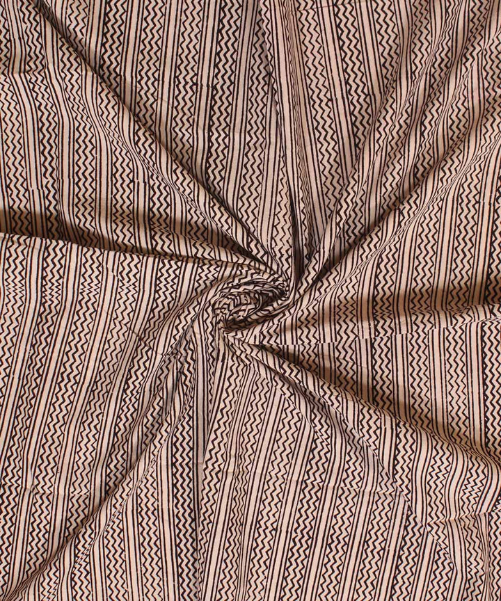 Cream black striped hand block bagh printed cotton fabric