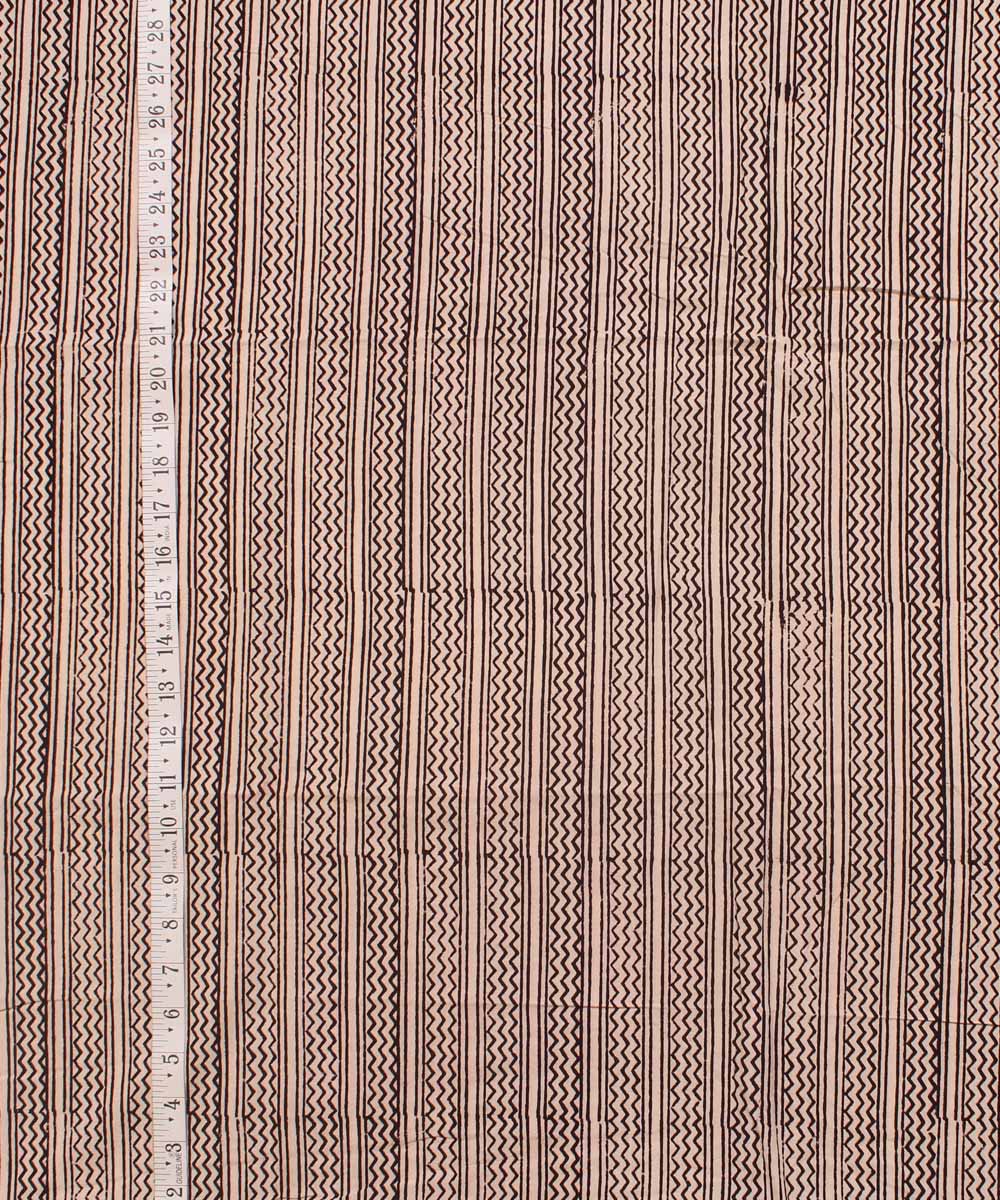 Cream black striped hand block bagh printed cotton fabric