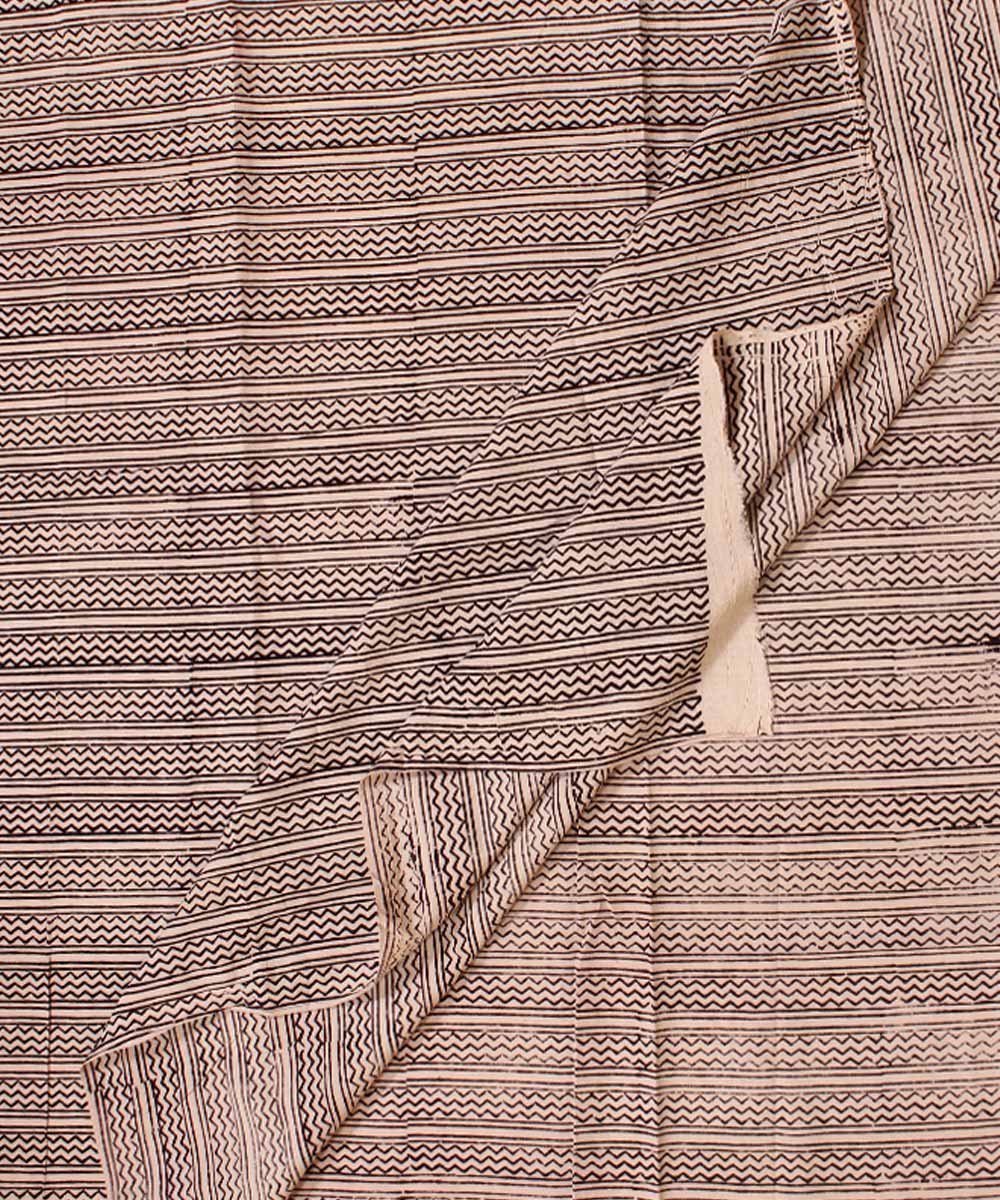 Cream black striped hand block bagh printed cotton fabric