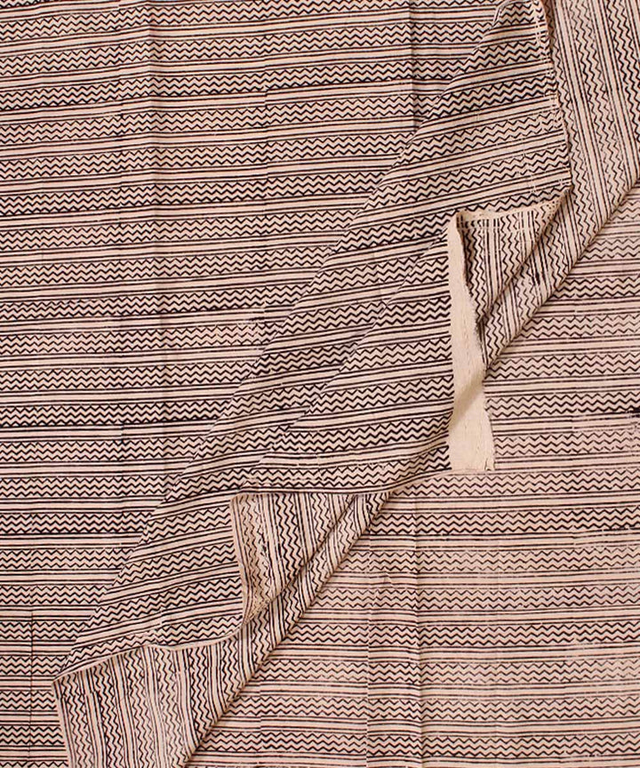 Cream black striped hand block bagh printed cotton fabric