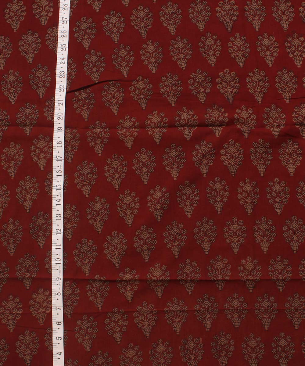 Maroon grey hand block bagh printed cotton fabric
