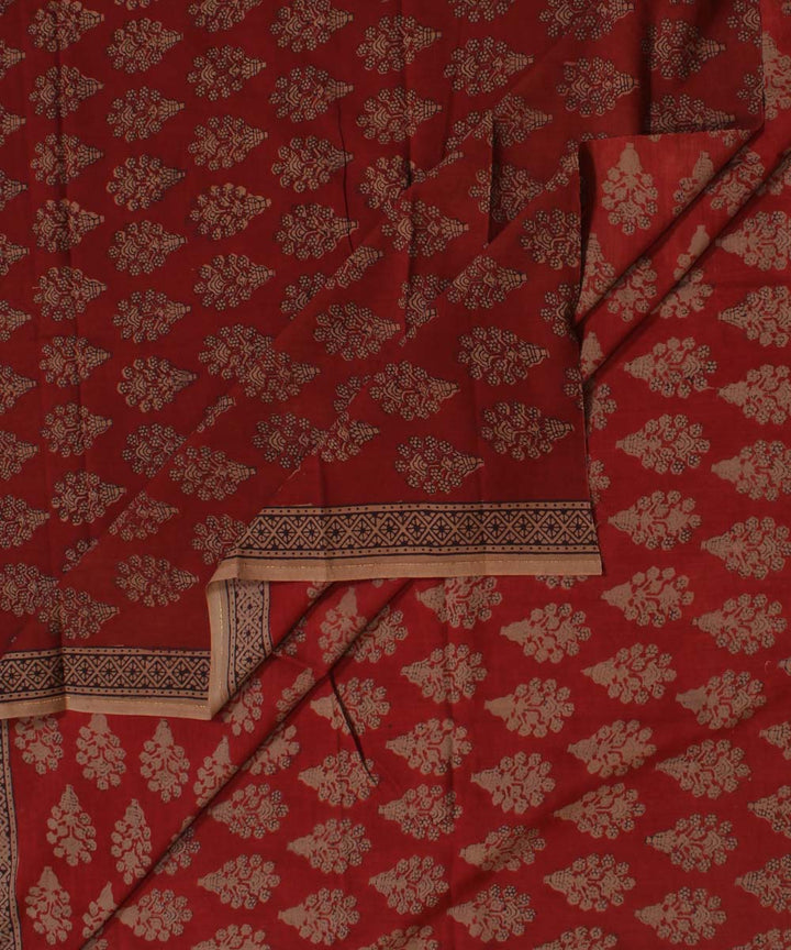 Maroon grey hand block bagh printed cotton fabric
