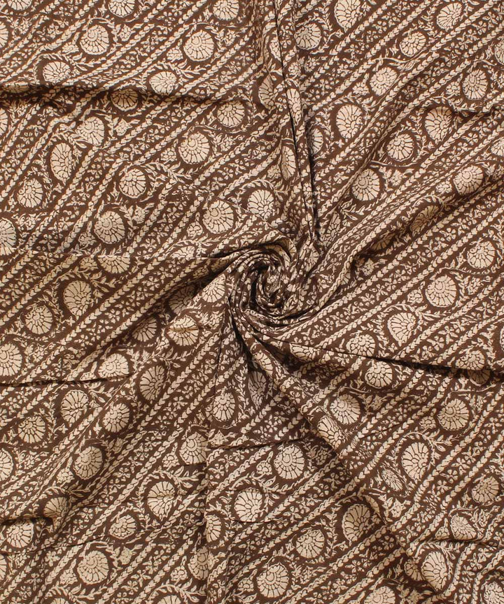 Cream grey hand block cotton bagh printed fabric