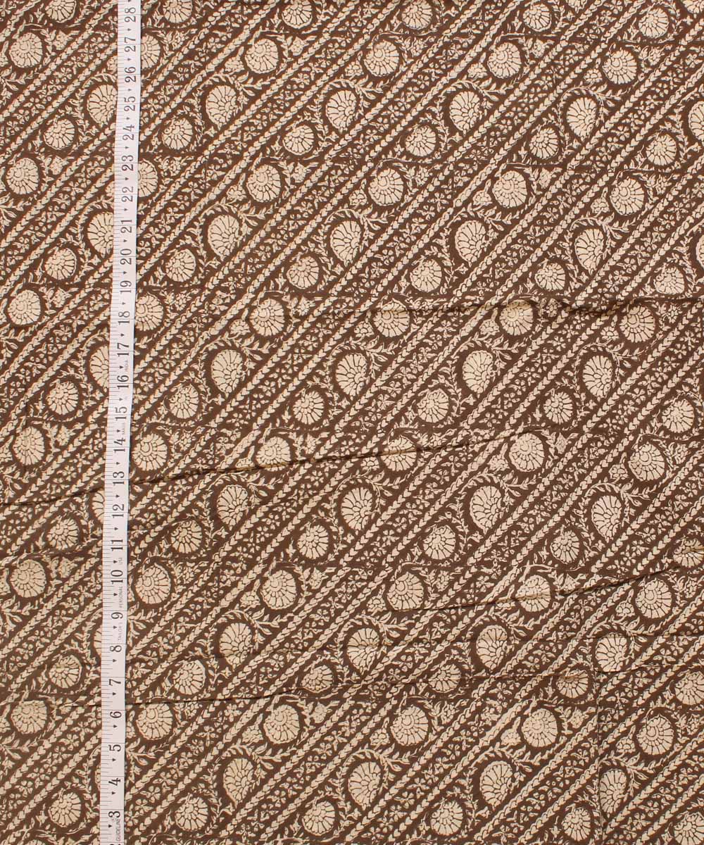 Cream grey hand block cotton bagh printed fabric