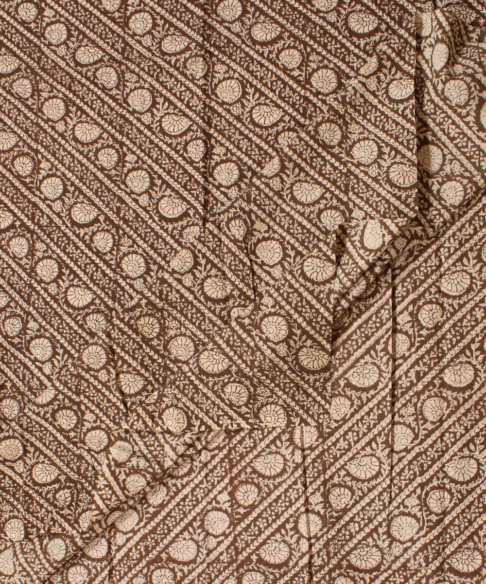 Cream grey hand block cotton bagh printed fabric
