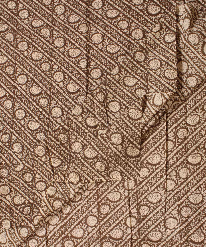 Cream grey hand block cotton bagh printed fabric