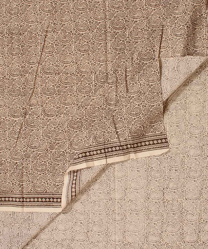 Cream grey cotton hand block bagh printed fabric