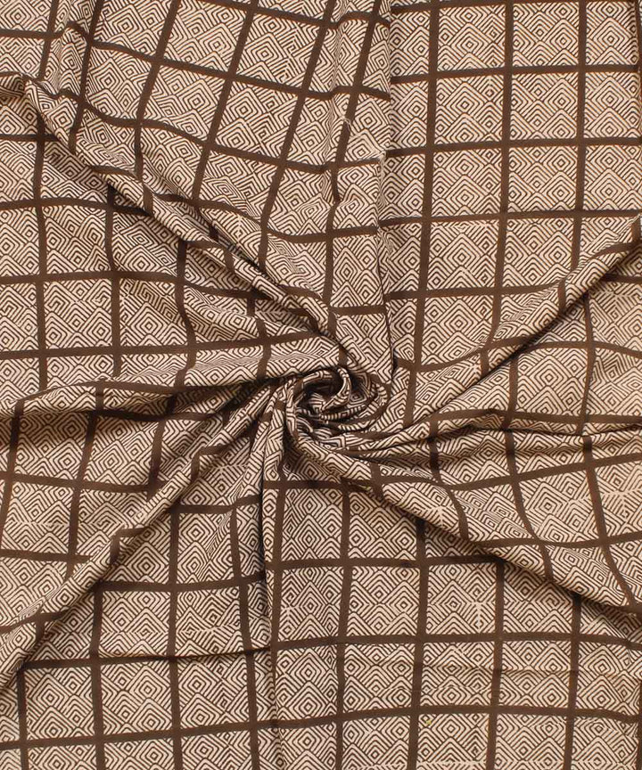Cream checked Hand block bagh printed cotton Fabric