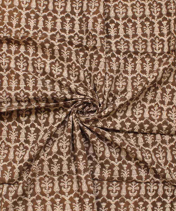 Grey cream Hand block bagh printed cotton Fabric
