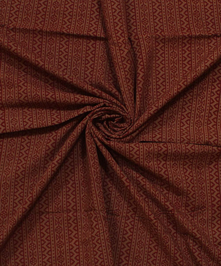 Maroon light olive striped Hand block bagh printed cotton Fabric