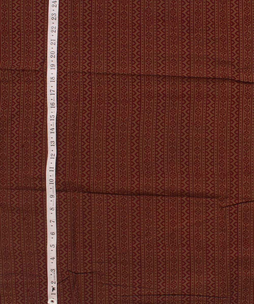 Maroon light olive striped Hand block bagh printed cotton Fabric