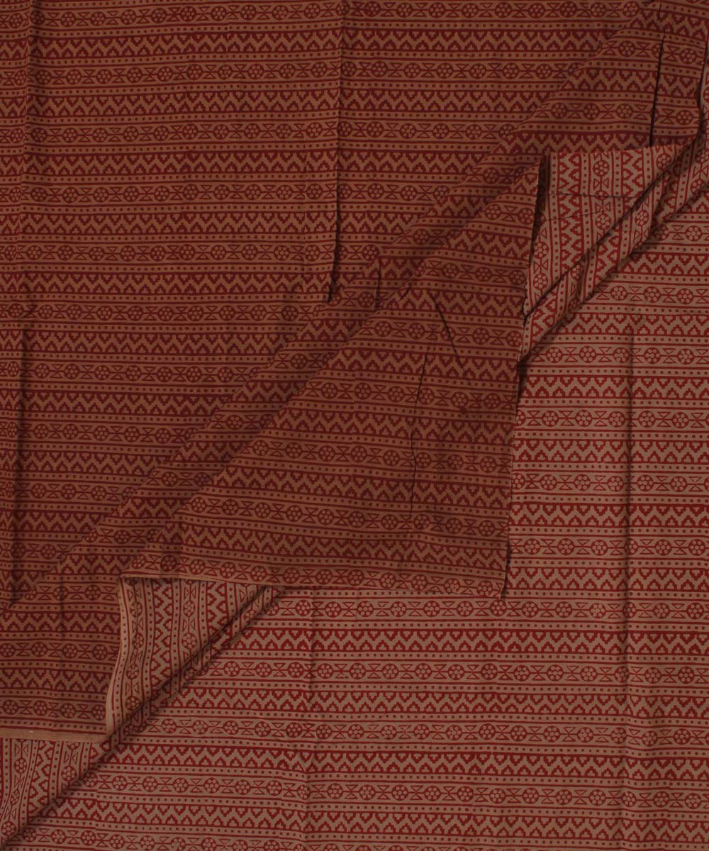 Maroon light olive striped Hand block bagh printed cotton Fabric