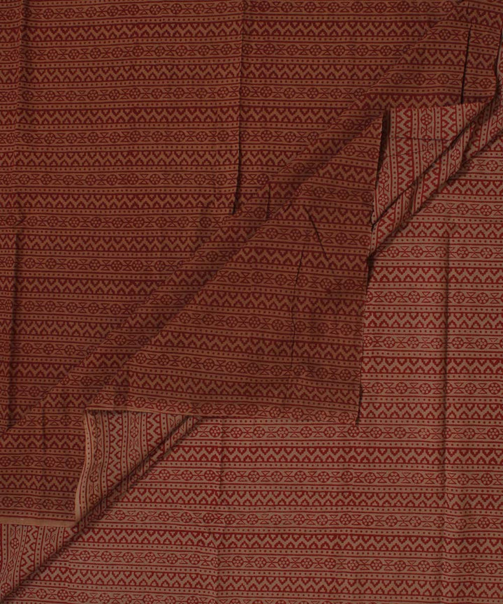 Maroon light olive striped Hand block bagh printed cotton Fabric