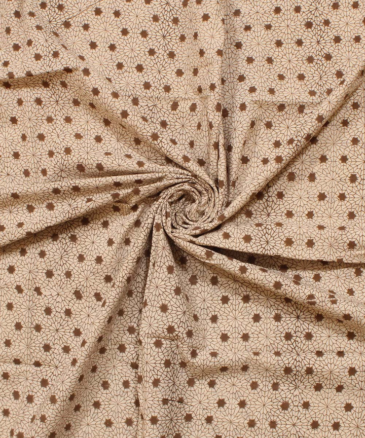Cream grey Hand block bagh printed cotton Fabric