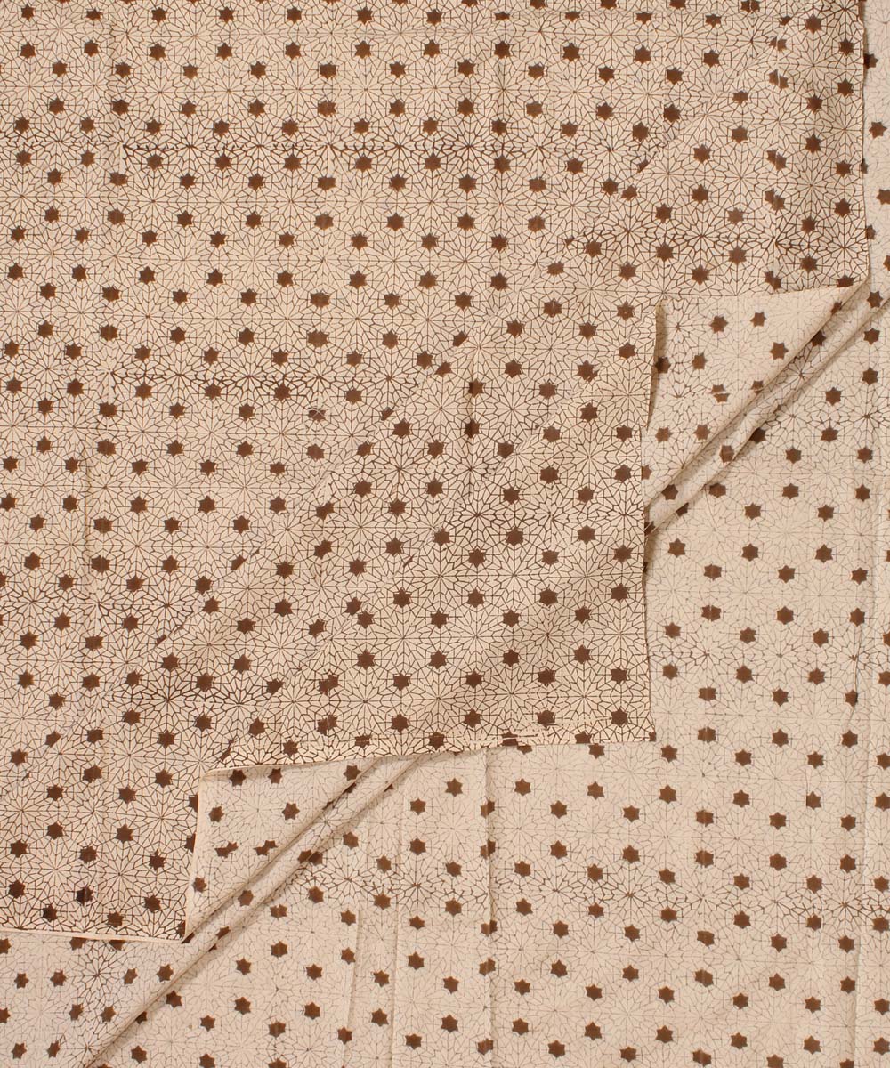 Cream grey Hand block bagh printed cotton Fabric