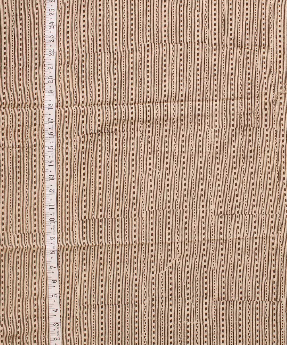 Cream fine striped Hand block bagh printed cotton Fabric