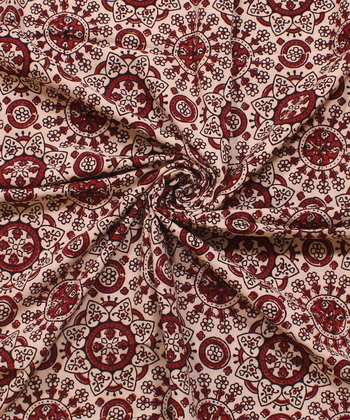 Cream maroon Hand block bagh printed cotton Fabric