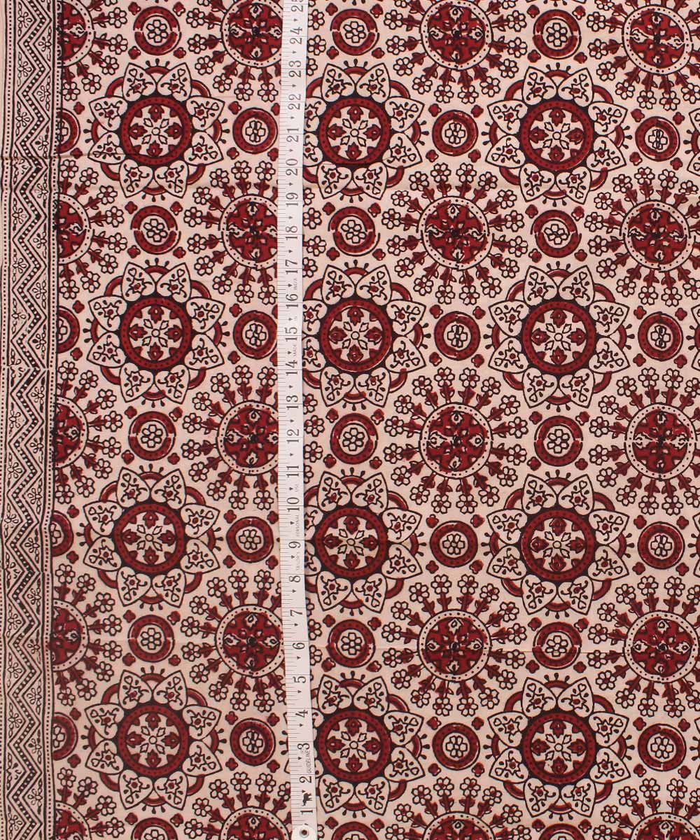 Cream maroon Hand block bagh printed cotton Fabric
