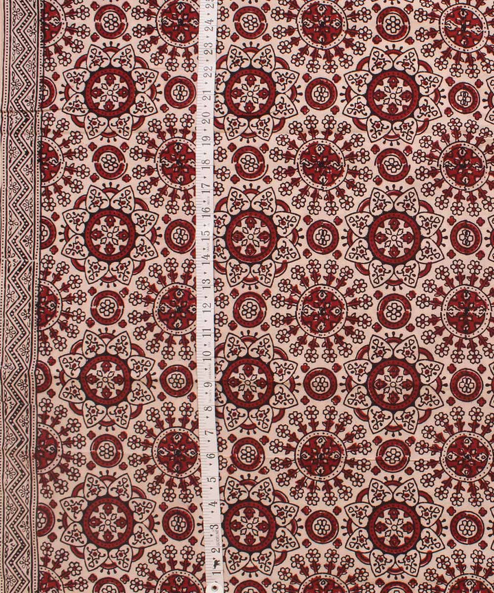 Cream maroon Hand block bagh printed cotton Fabric