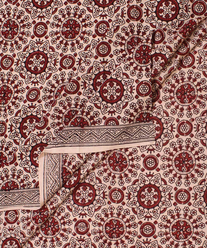 Cream maroon Hand block bagh printed cotton Fabric