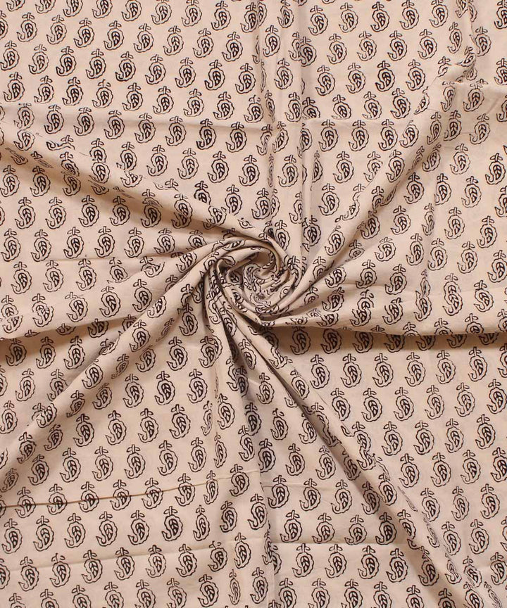 Cream Black Hand block cotton bagh printed Fabric