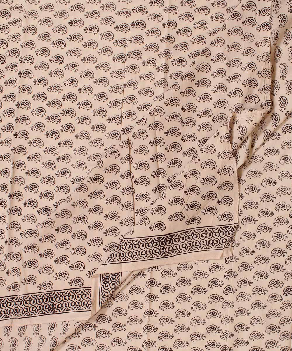 Cream Black Hand block cotton bagh printed Fabric