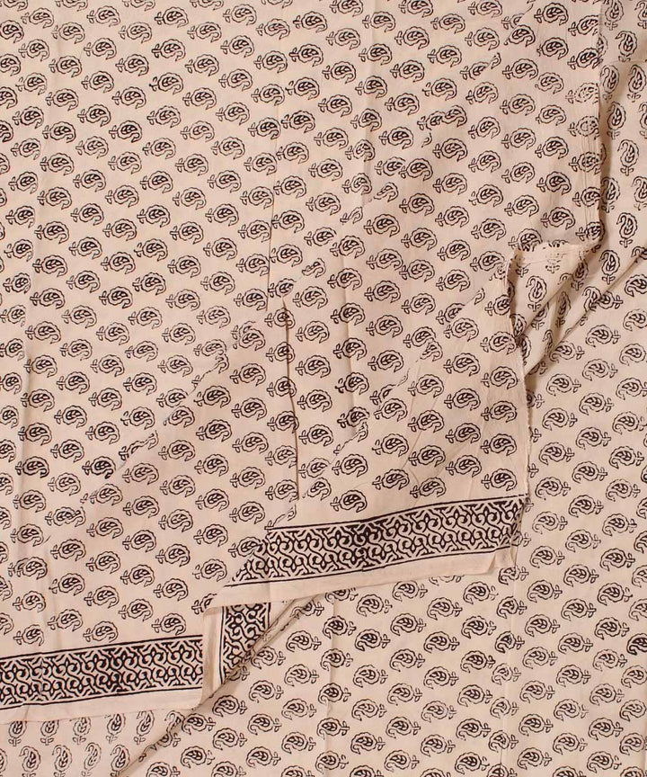 Cream Black Hand block cotton bagh printed Fabric