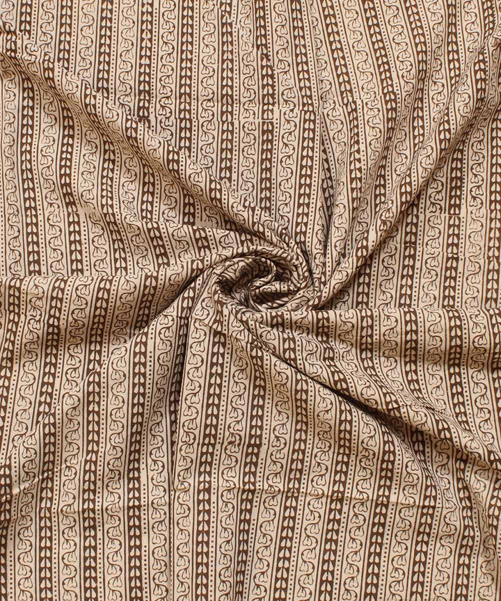 Cream olive striped Hand block bagh printed cotton Fabric