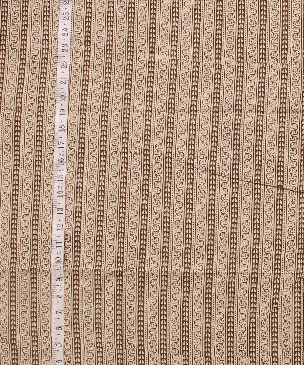 Cream olive striped Hand block bagh printed cotton Fabric