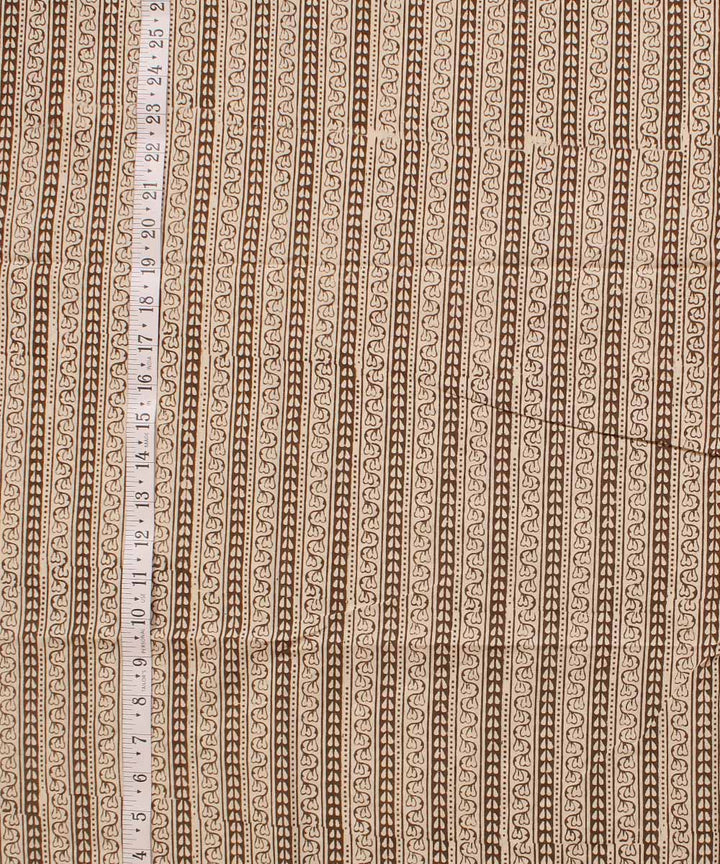 Cream olive striped Hand block bagh printed cotton Fabric