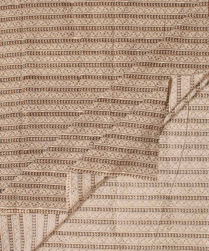 Cream olive striped Hand block bagh printed cotton Fabric