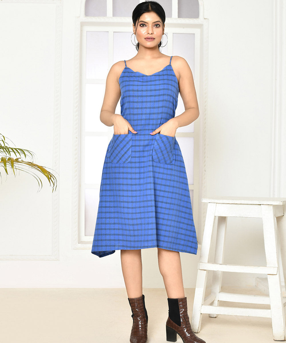 Blue handloom cotton strappy dress