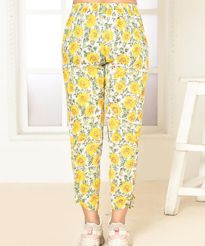 Yellow floral handprinted cotton co-ord sets
