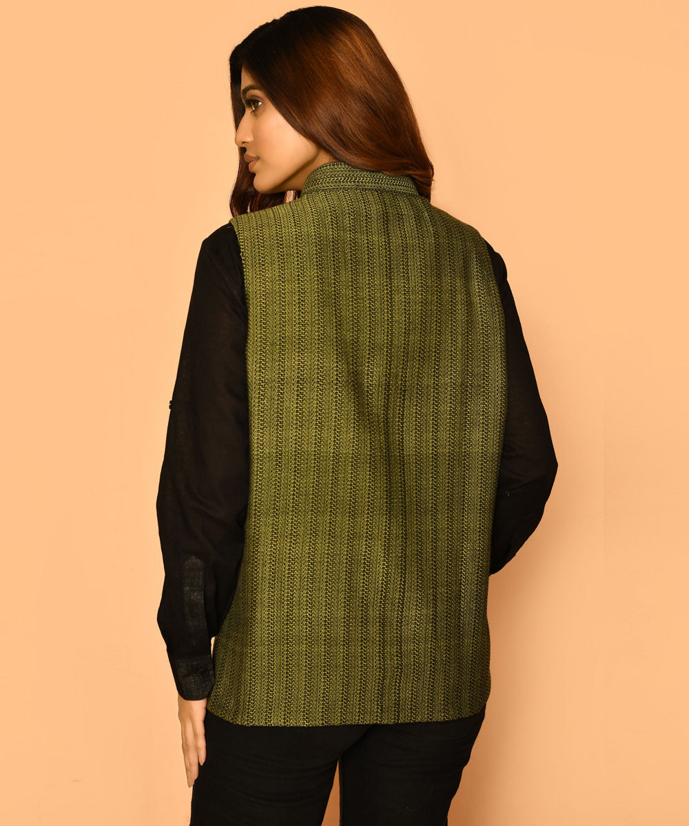 Olive handloom cotton nehru jacket