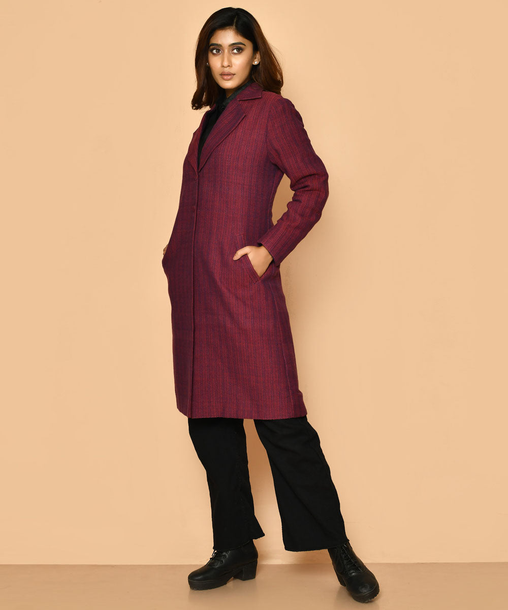 Maroon handloom cotton trench coat