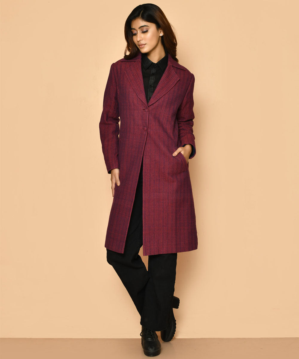 Maroon handloom cotton trench coat