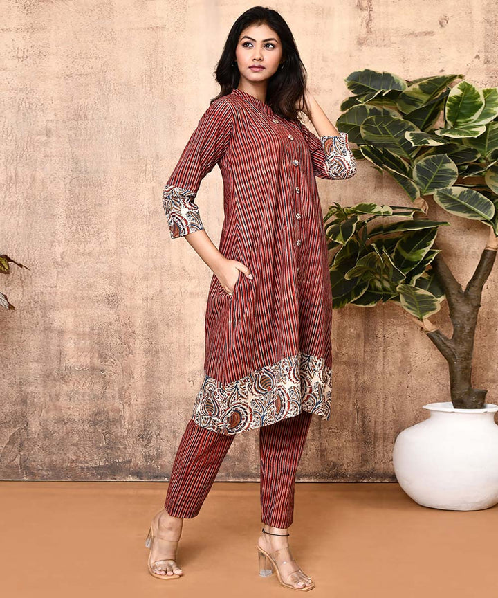 Red offwhite ajrakh hand printed cotton kurti