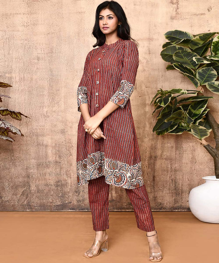 Red offwhite ajrakh hand printed cotton kurti