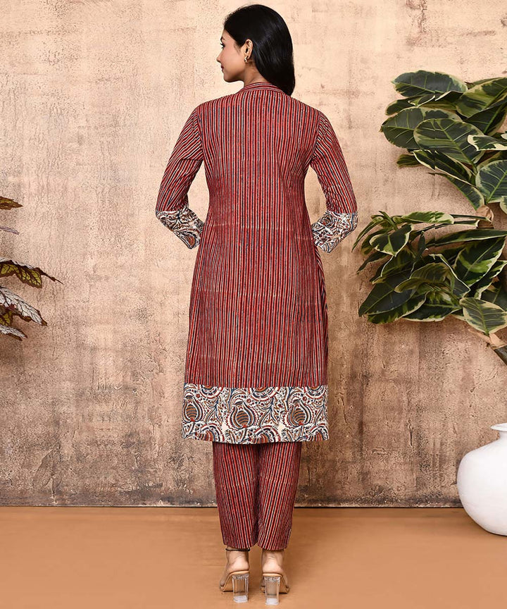 Red offwhite ajrakh hand printed cotton kurti