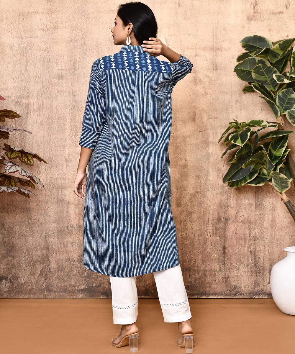 Indigo offwhite ajrakh hand printed cotton kurti