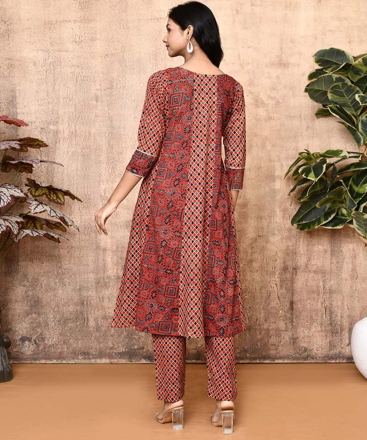 Red black ajrakh hand printed cotton kurti