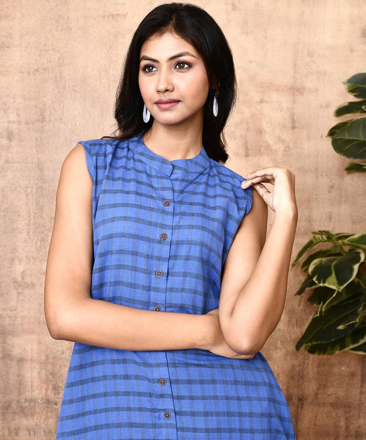 Royal blue ajrakh hand printed cotton kurti